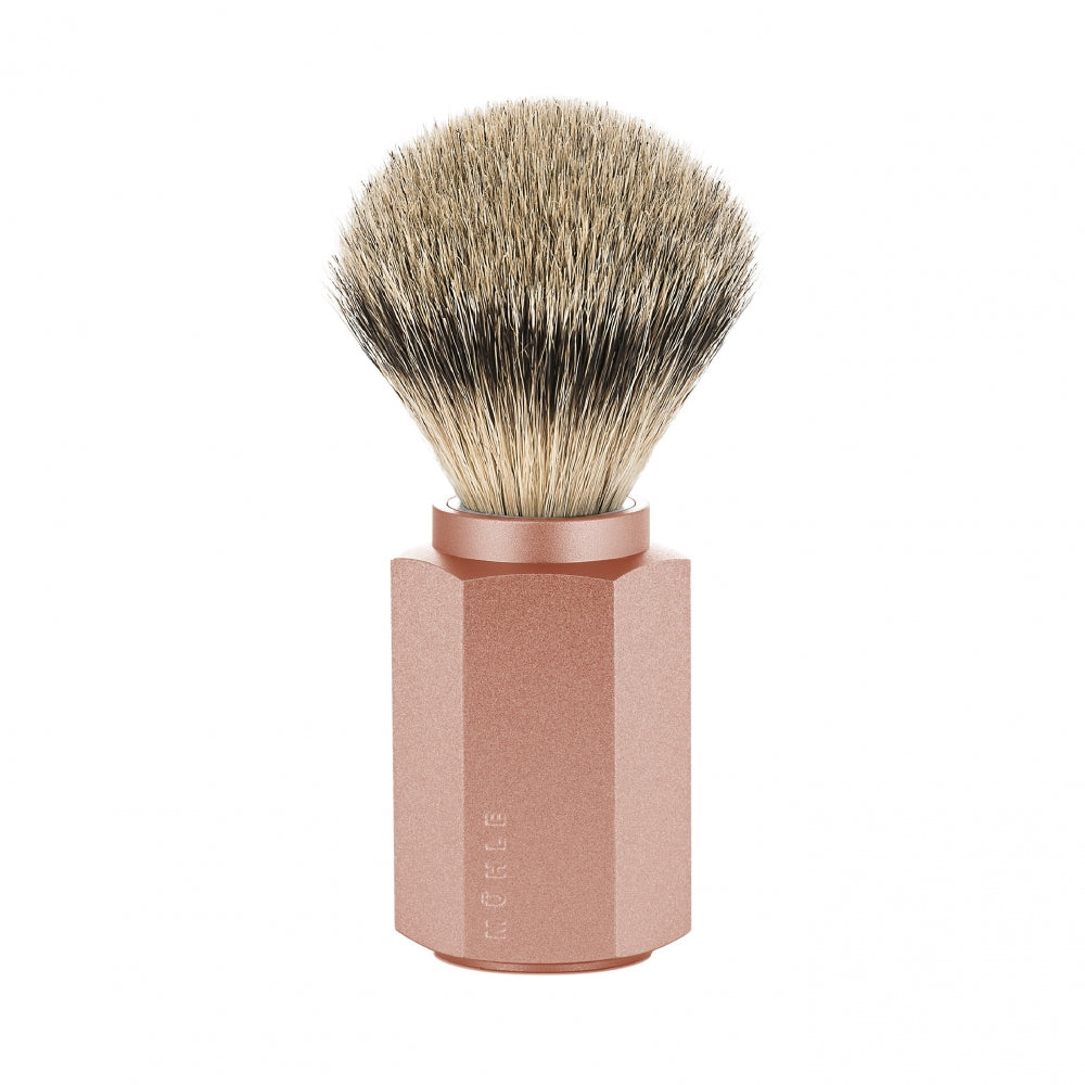 Mark Braun Barbersæt med DE-skraber, Silvertip Barberkost og holder, Hexagon, Aluminium Sunrise