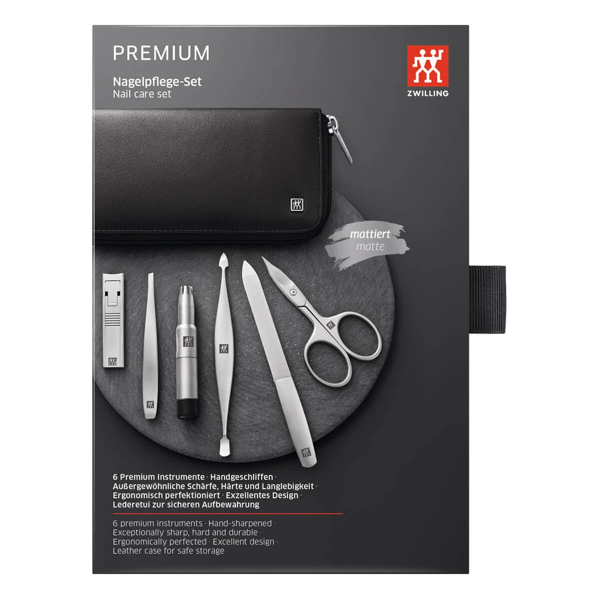 Manicuresæt, 6 dele, Sort Læder