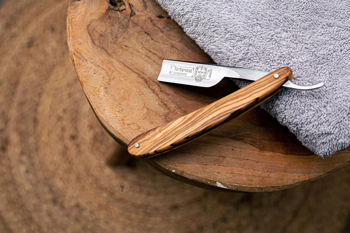 Straight Razor 5/8, Square point, Barbarossa, Kort, Oliventræ