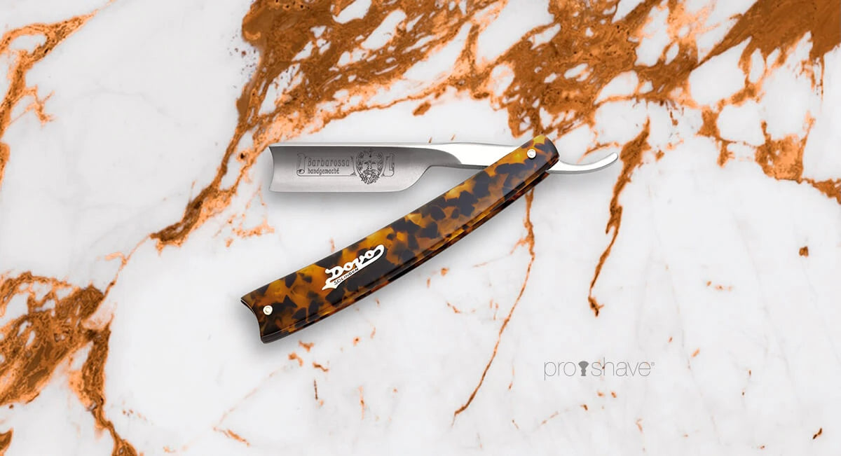 Straight Razor 5/8, Spanish point, Barbarossa, Kort, Imit. skildpaddeskjold