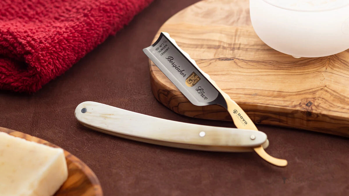 Straight Razor 6/8, Spanish point, Bergischer Löwe, Horn