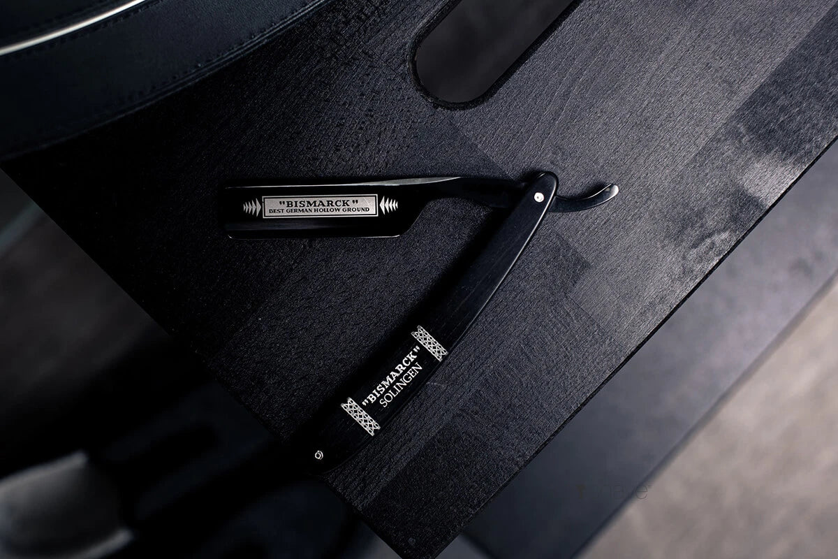 Straight Razor 6/8, Round nose, Bismarck, Sort & Ibenholt