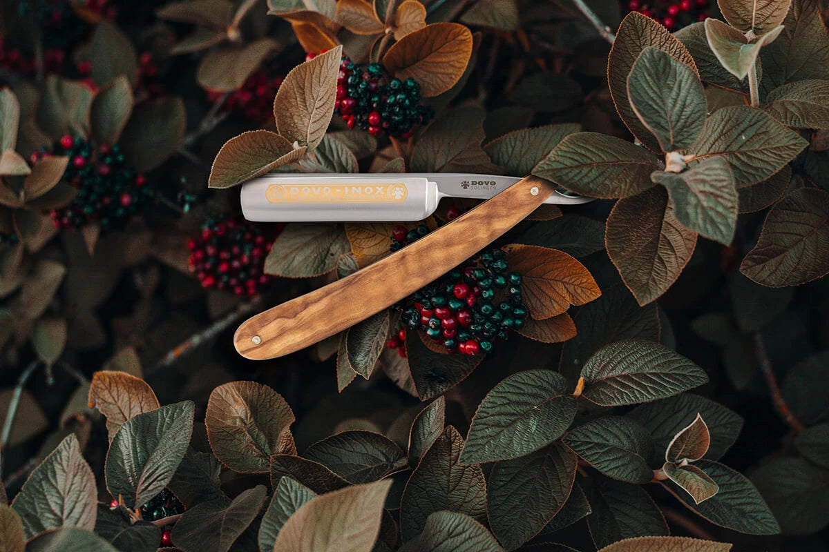 Straight Razor 5/8, Round nose, INOX, Oliventræ