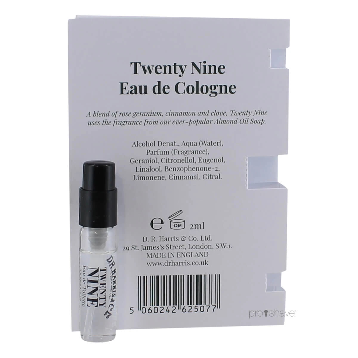 2 Ml Example Twenty Nine Eau de Toilette, Sample i 2 ml. fra D.R Harris – Proshave