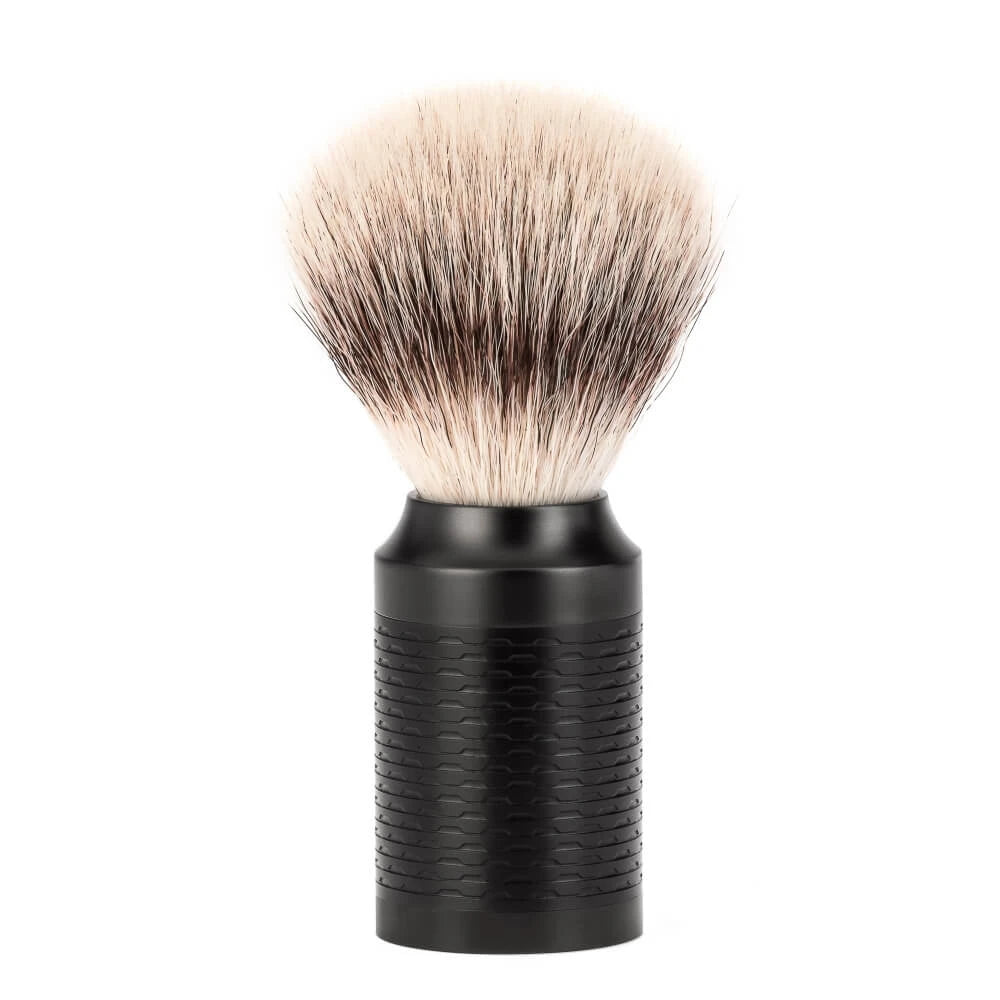 Barbersæt med DE-skraber, Fibre Barberkost og Holder, Rocca, Sort rustfrit stål
