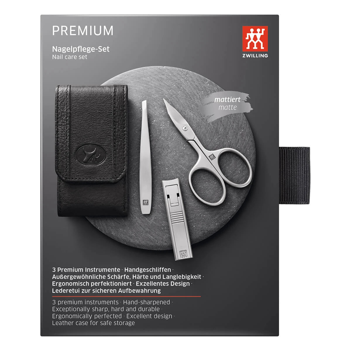 Manicuresæt, 3 dele, Klik-luk Etui, Sort Læder