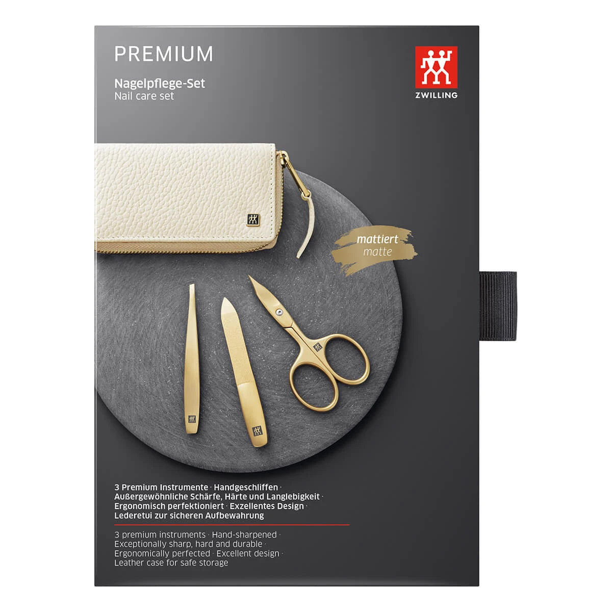 Manicuresæt, 3 dele, Guld, Off-White Læder