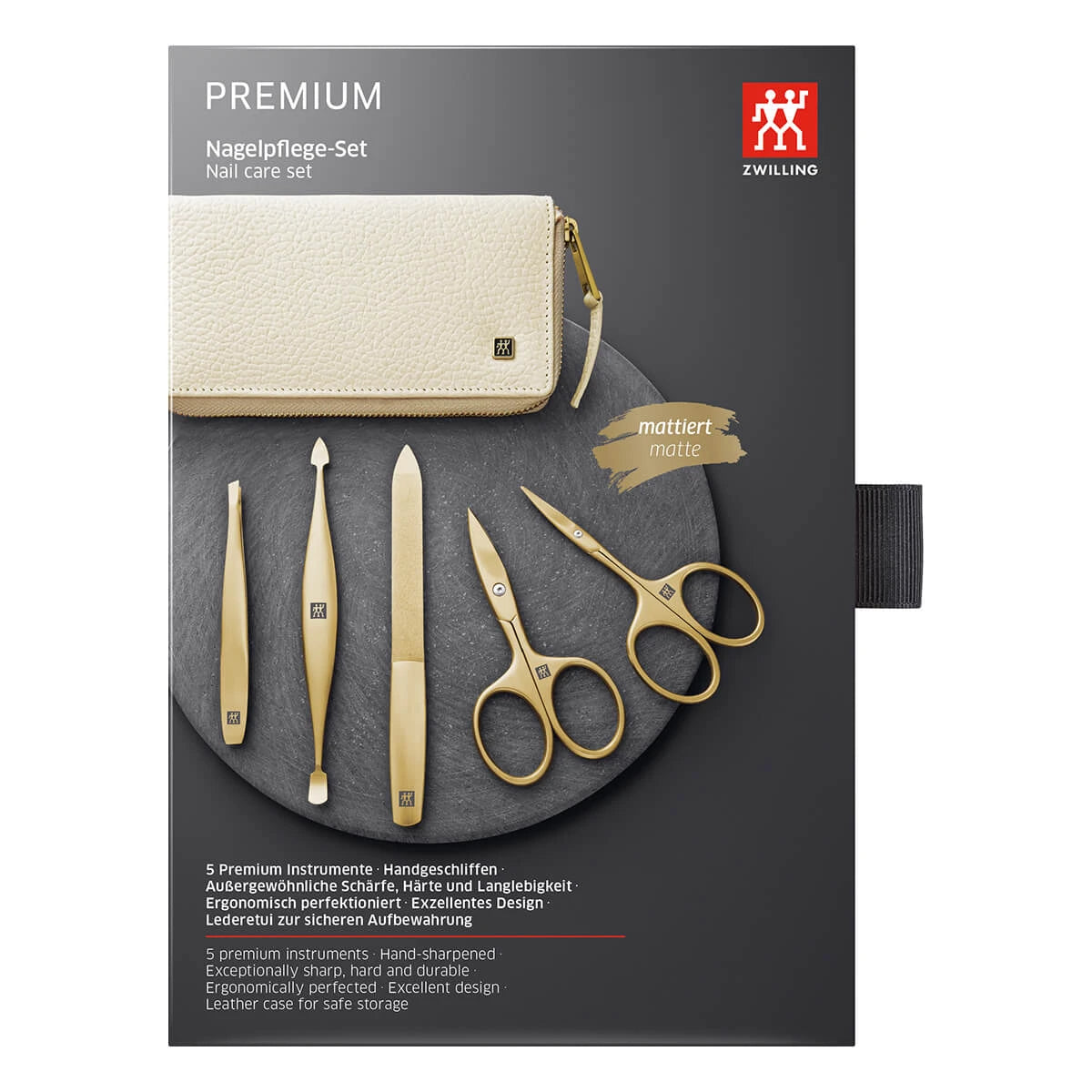 Manicuresæt, 5 dele, Guld, Off-White Læder