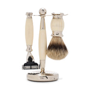 Barbersæt med Mach3 Skraber, Grævlingebørste og holder, Edwardian, Faux Ivory