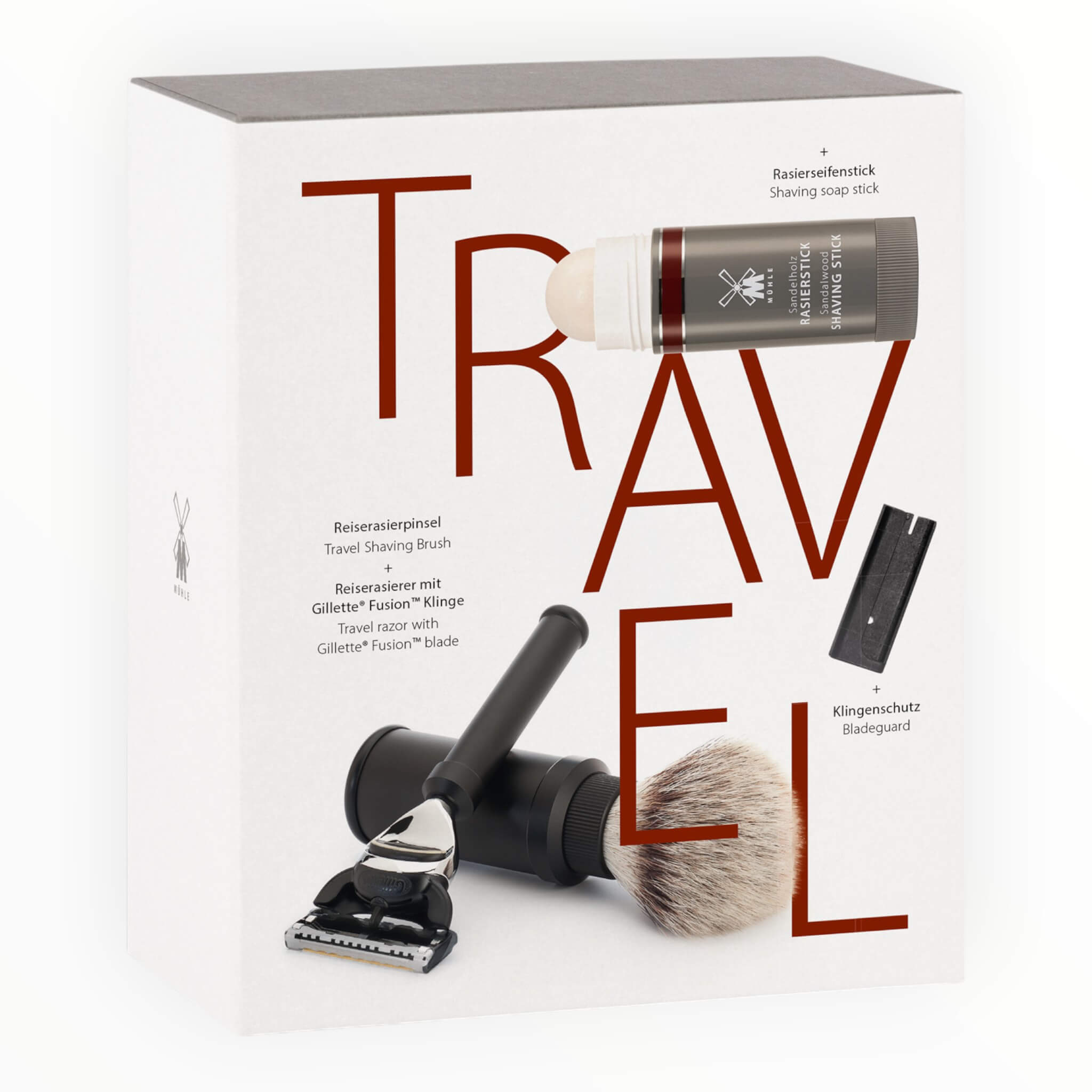 Gaveæske med Rejsebørste, Rejseskraber og Shave Stick, Travel