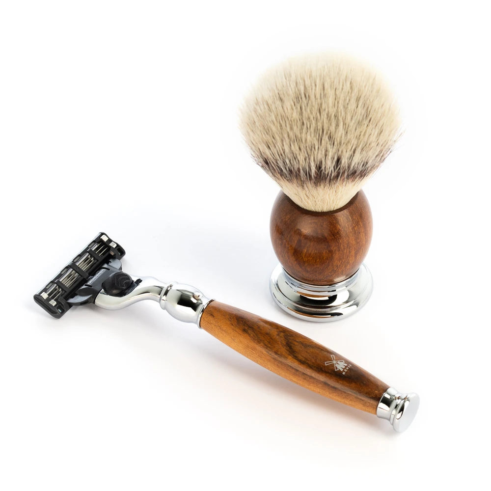 Barbersæt med DE-skraber, Fibre Barberkost og Holder, Sophist, Ironwood