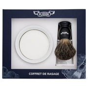 Startsæt med Russian Grey Badger Barberkost, Holder og Porcelænsskål med Barbersæbe, Sort
