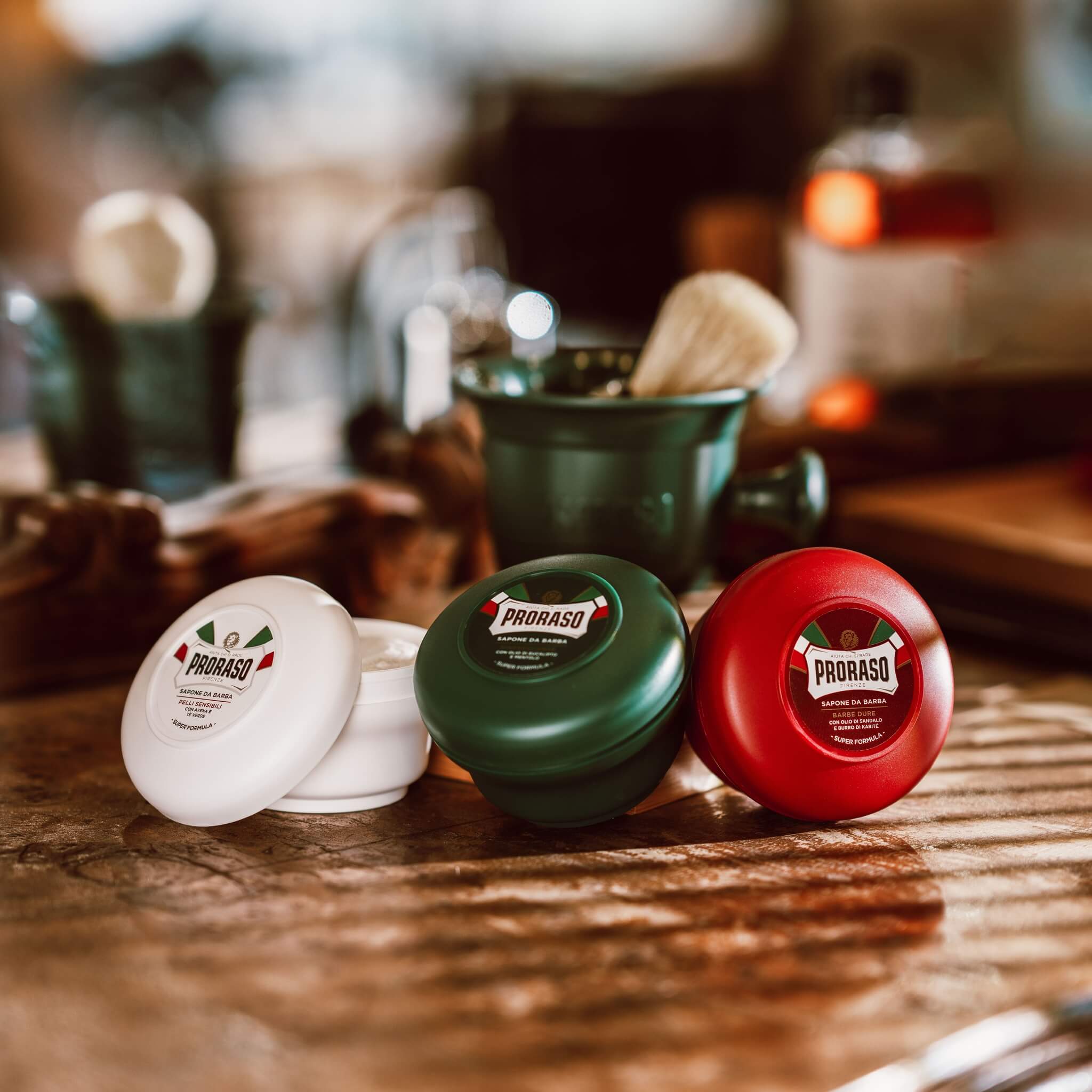 Barbersæbe i skål - Sensitive, Grøn Te & Havre, 150 ml.