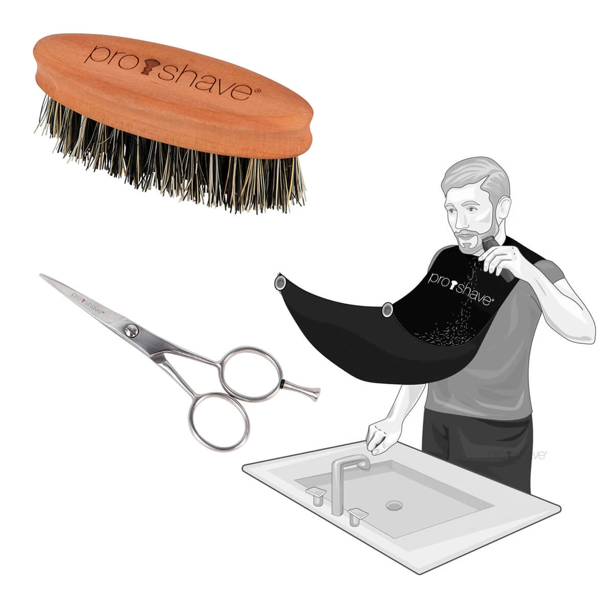 Skægsæt med Skægbørste (Fibre), Skægsaks og Beard Cape