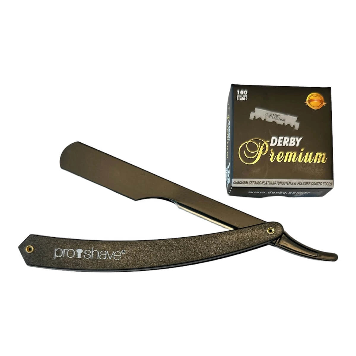 Straight Razor til udskiftelige blade, P1, Sort + 100 Derby Klinger