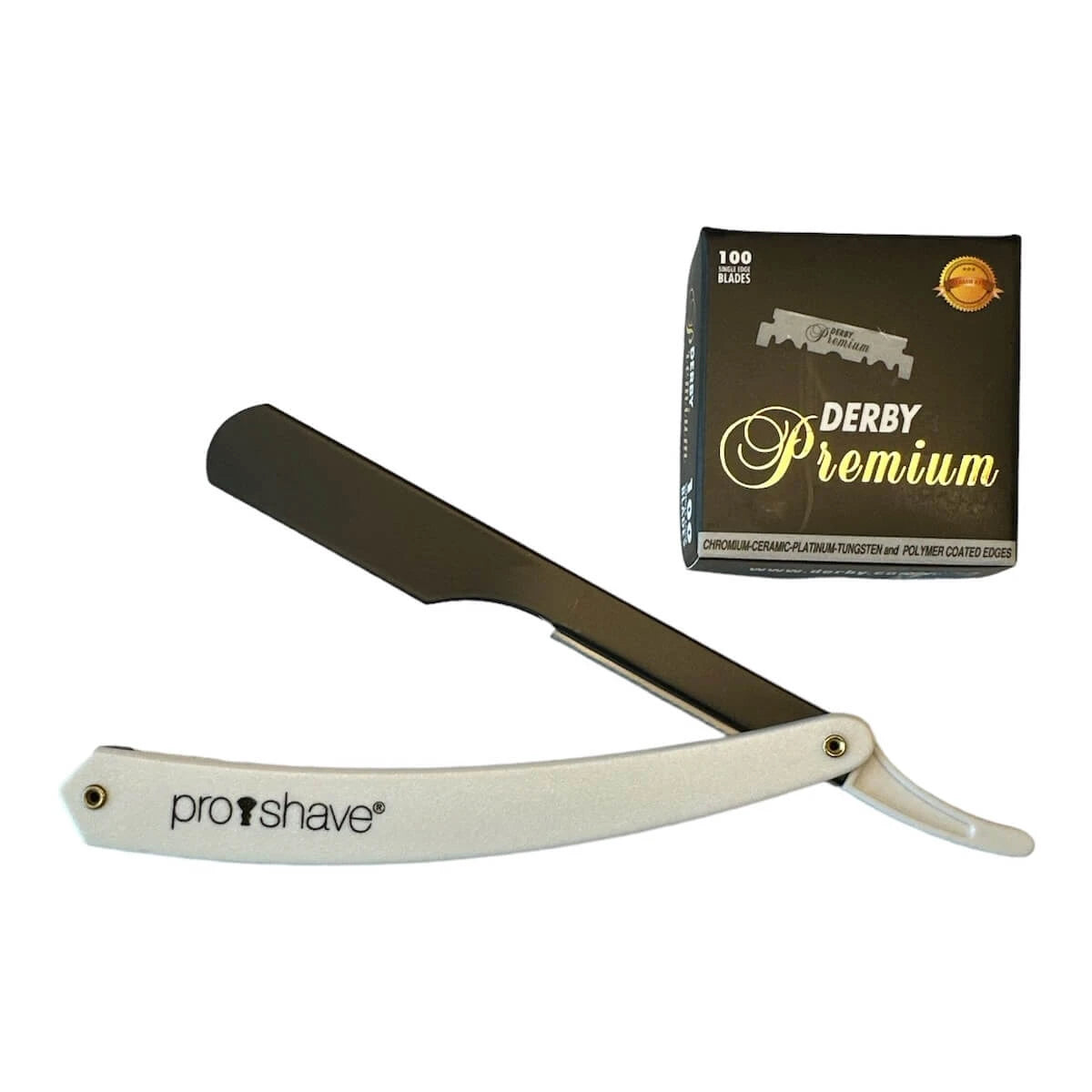 Straight Razor til udskiftelige blade, P2, Hvid + 100 Derby Klinger