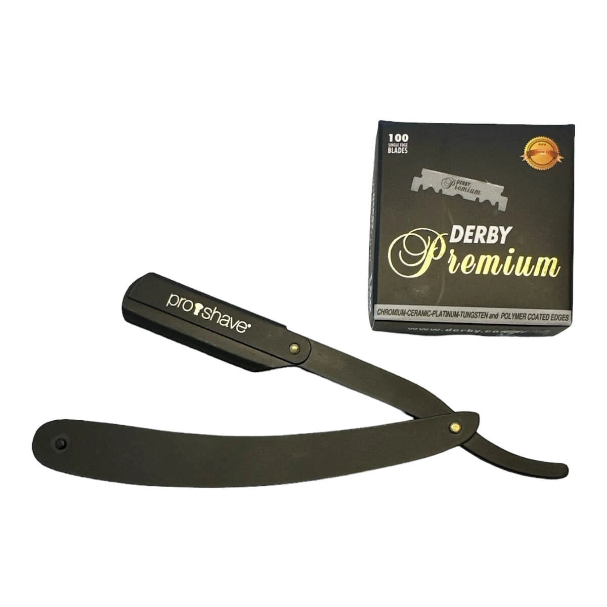 Straight Razor til udskiftelige blade, S1, Sort + 100 Derby Klinger