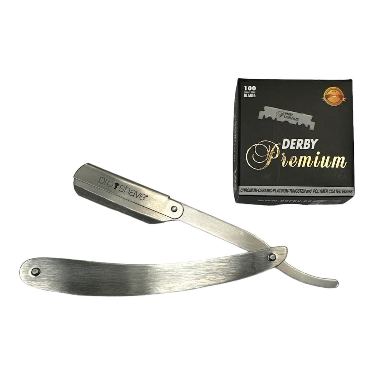 Straight Razor til udskiftelige blade, S3, Stål + 100 Derby Klinger