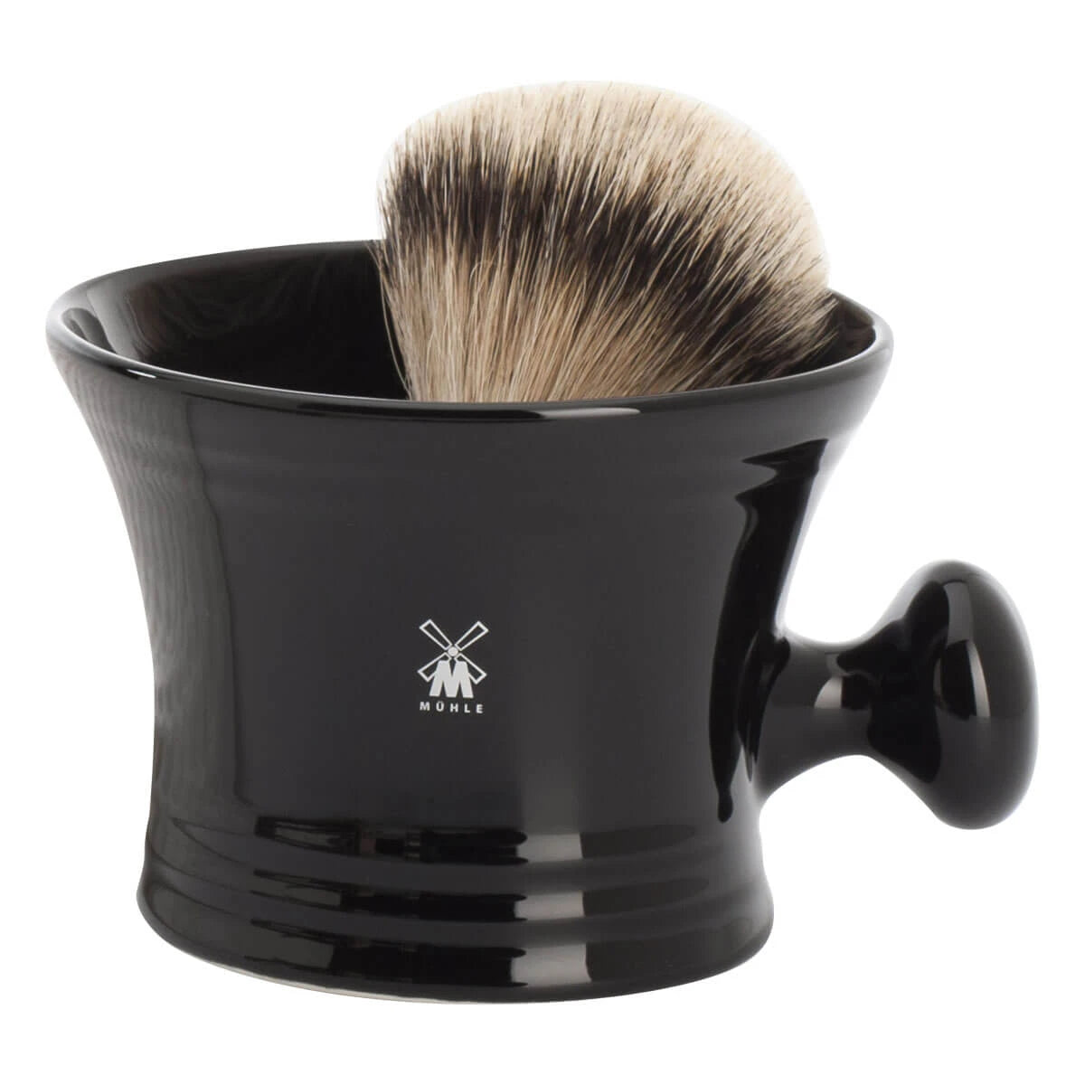 Barberskål i porcelæn med høj kant og håndtag, Sort