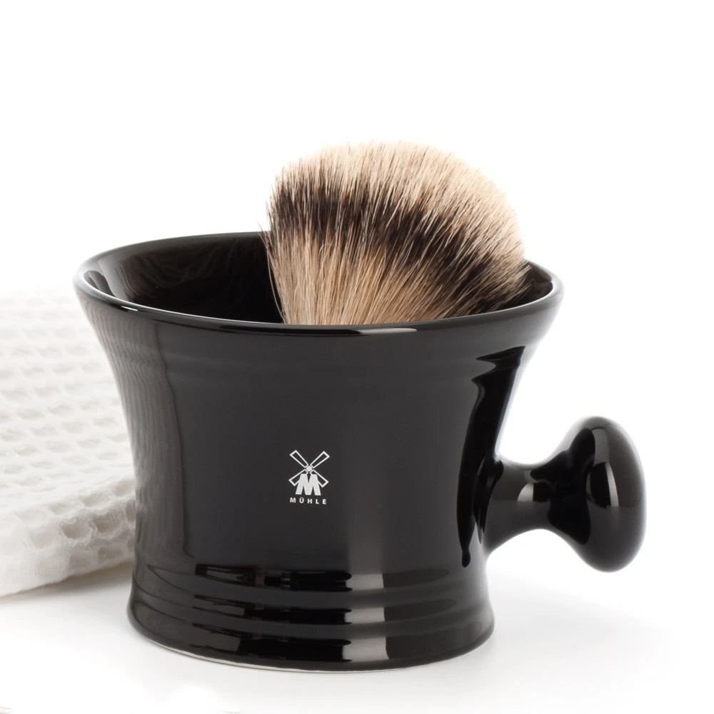 Barberskål i porcelæn med høj kant og håndtag, Sort