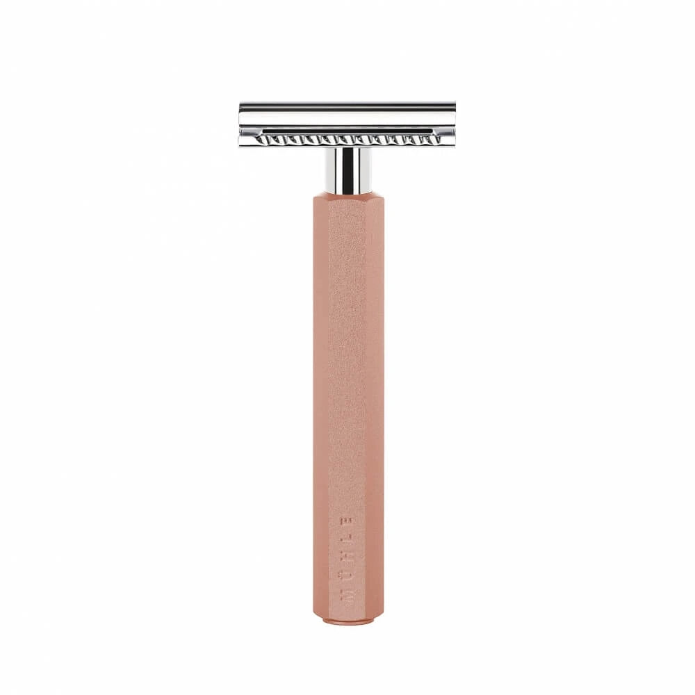 Mark Braun Barbersæt med DE-skraber, Barberkost og holder, Hexagon, Aluminium Sunrise
