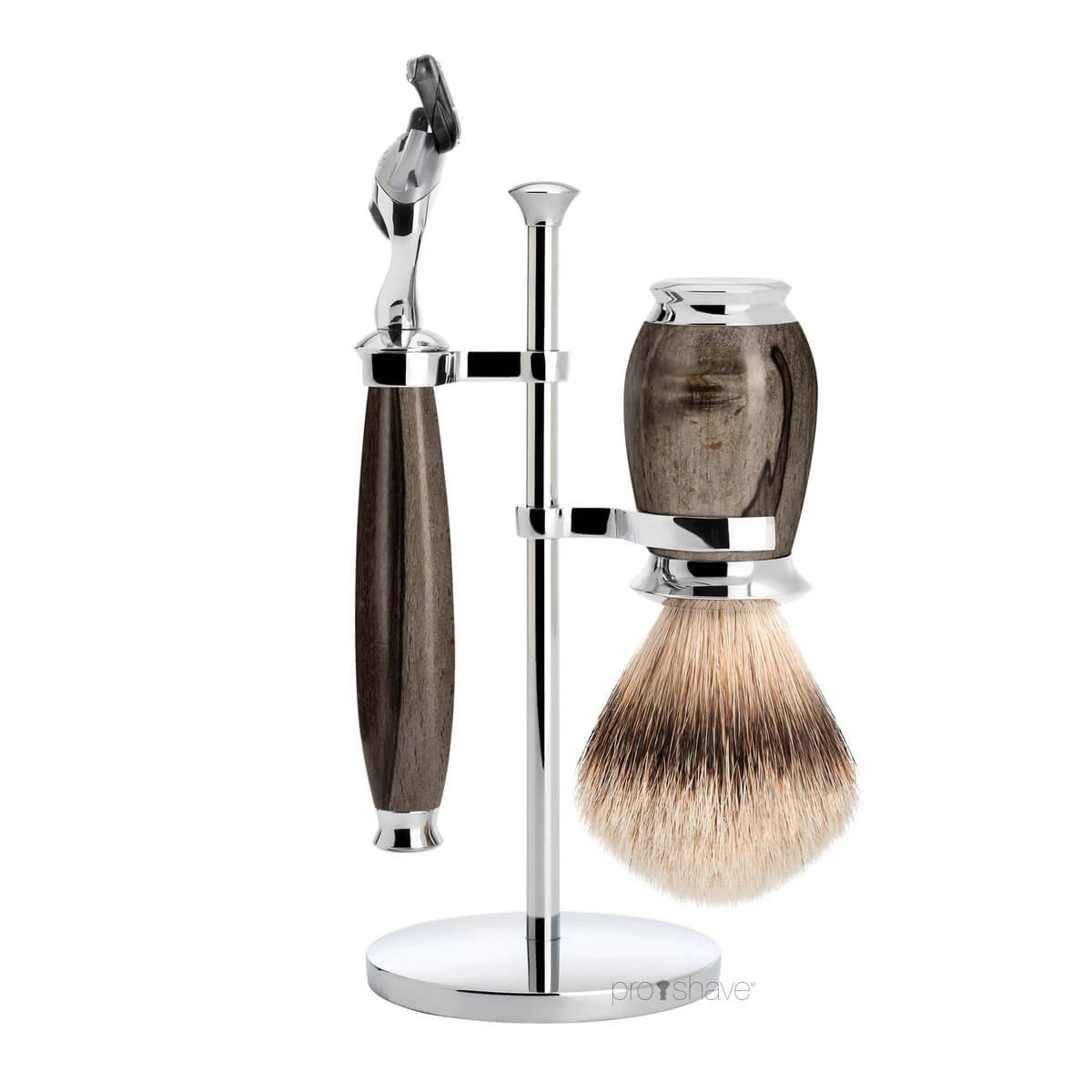 Barbersæt med Fusion Skraber, Barberkost og Holder, Purist, Grained Beech