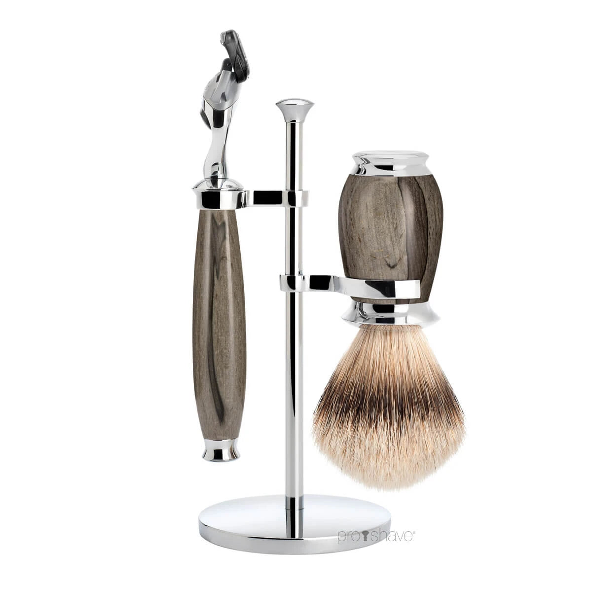 Barbersæt med Fusion Skraber, Barberkost og Holder, Purist, Grained Beech