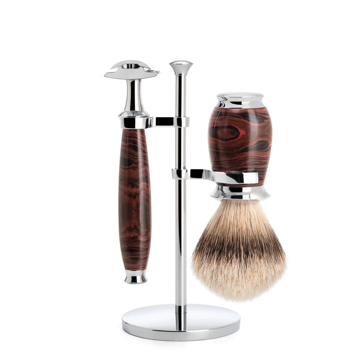 Barbersæt med DE-skraber, Barberkost og Holder, Purist, Ebonite
