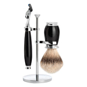 Barbersæt med skraber, Barberkost og holder, Purist, Sort Kunstharpiks