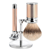 Barbersæt med DE-skraber (åben kam), Barberkost og holder, Traditional, Rosegold
