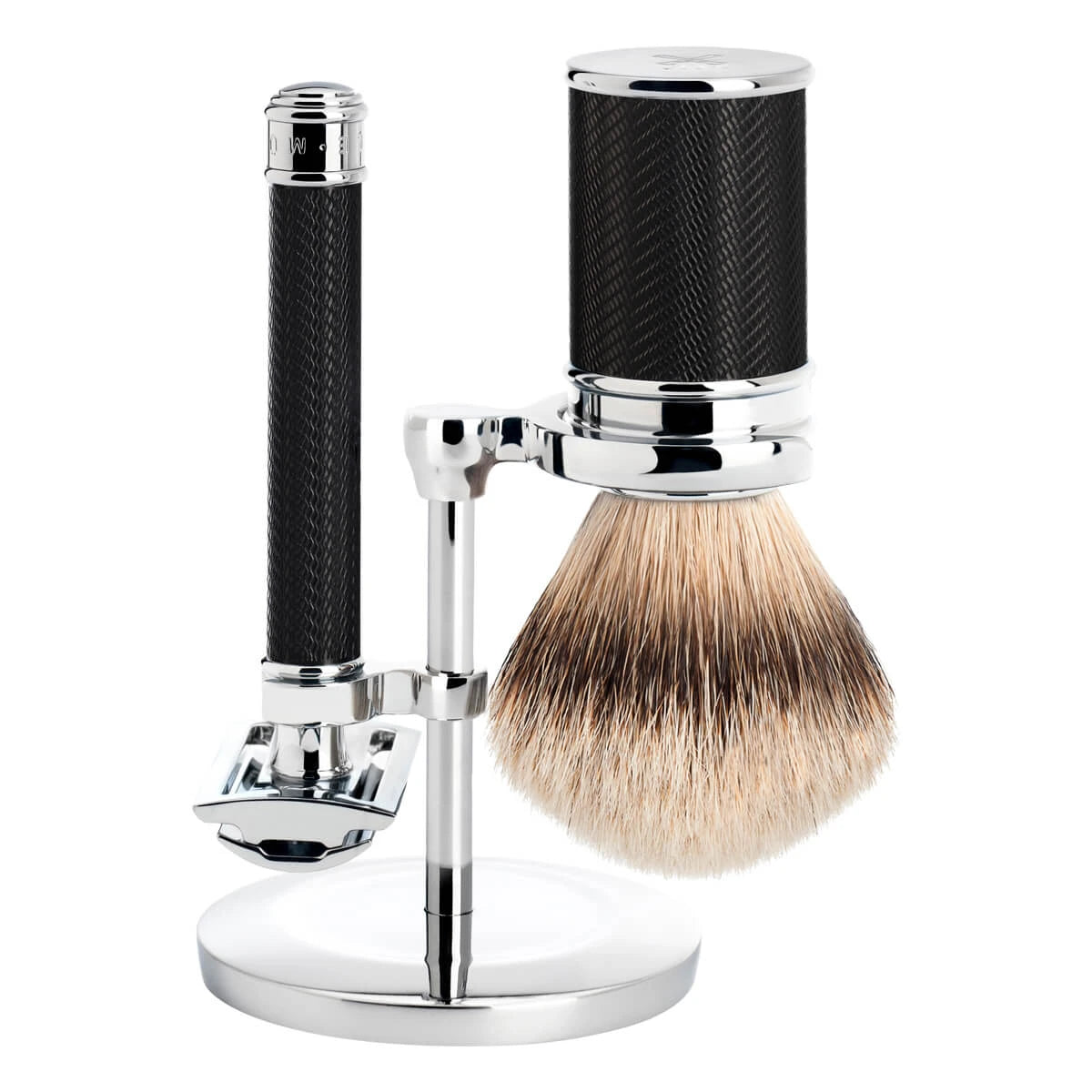 Barbersæt med DE-skraber, Barberkost og Holder, Traditional, Black