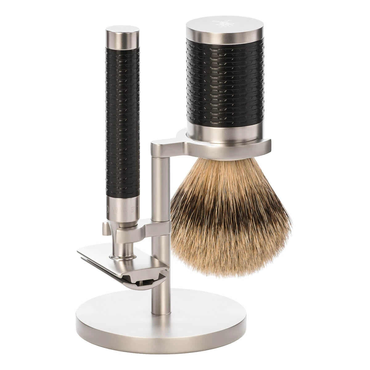 Barbersæt med DE-skraber, Barberkost og Holder, Rocca, Rustfrit stål