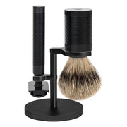 Barbersæt med DE-skraber, Barberkost og Holder, Rocca, Sort rustfrit stål