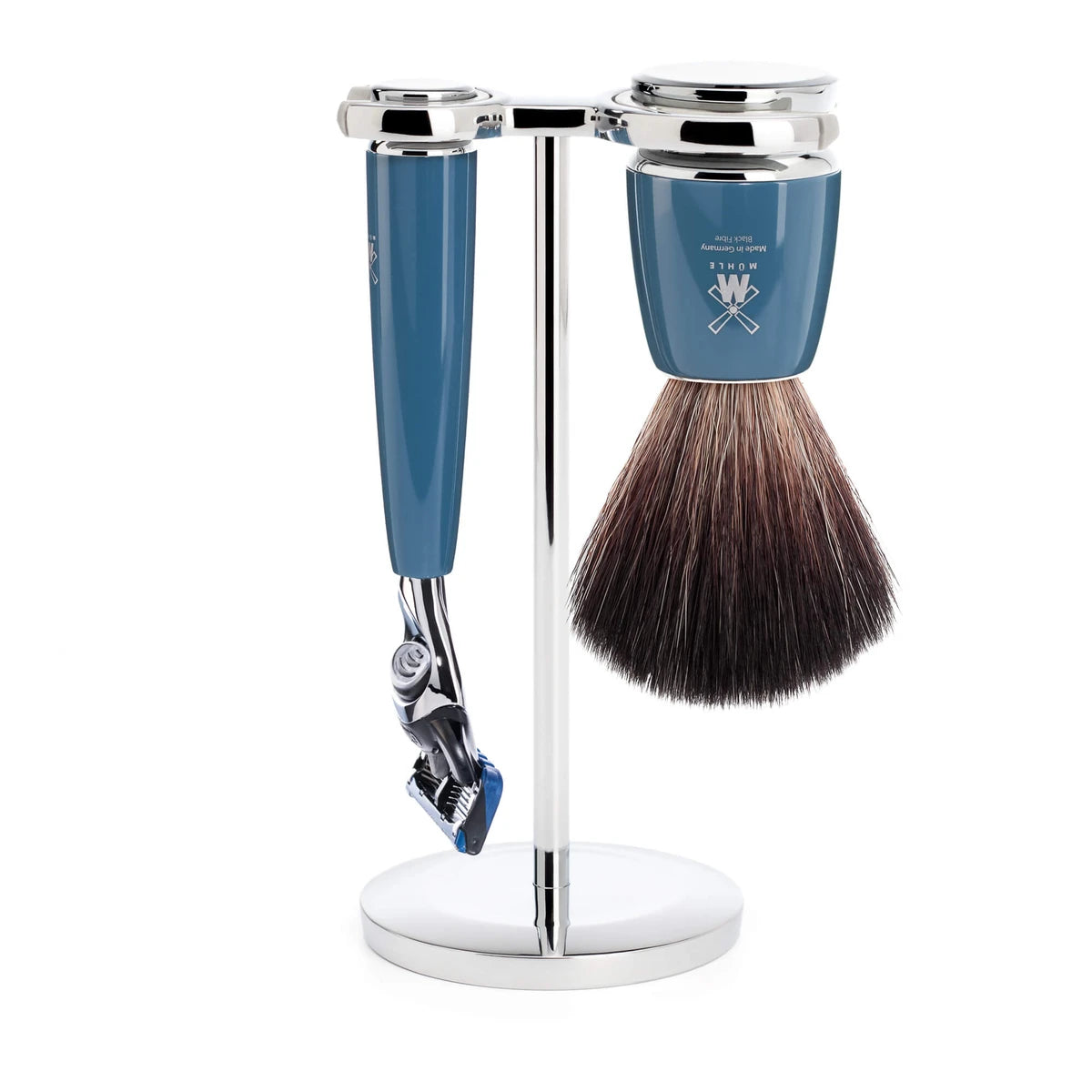 Barbersæt med Fusion Skraber, Fibre Barberkost og Holder, Rytmo, Petroleumsblå