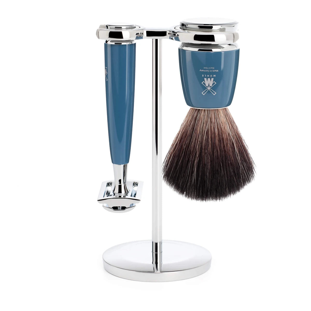 Barbersæt med DE-skraber, Fibre Barberkost og Holder, Rytmo, Petroleumsblå
