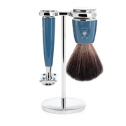 Barbersæt med DE-skraber, Fibre Barberkost og Holder, Rytmo, Petroleumsblå
