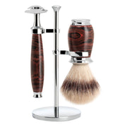 Barbersæt med DE-skraber, Silvertip Fibre® Barberkost og Holder, Purist, Ebonite