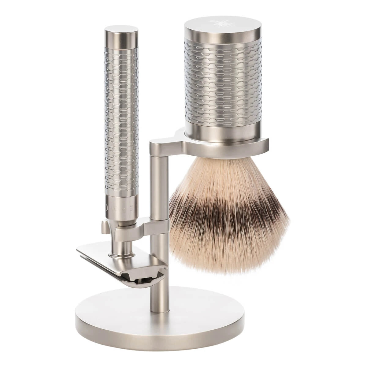 Barbersæt med DE-skraber, Fibre Barberkost og Holder, Rocca, Rustfrit stål - Mat finish