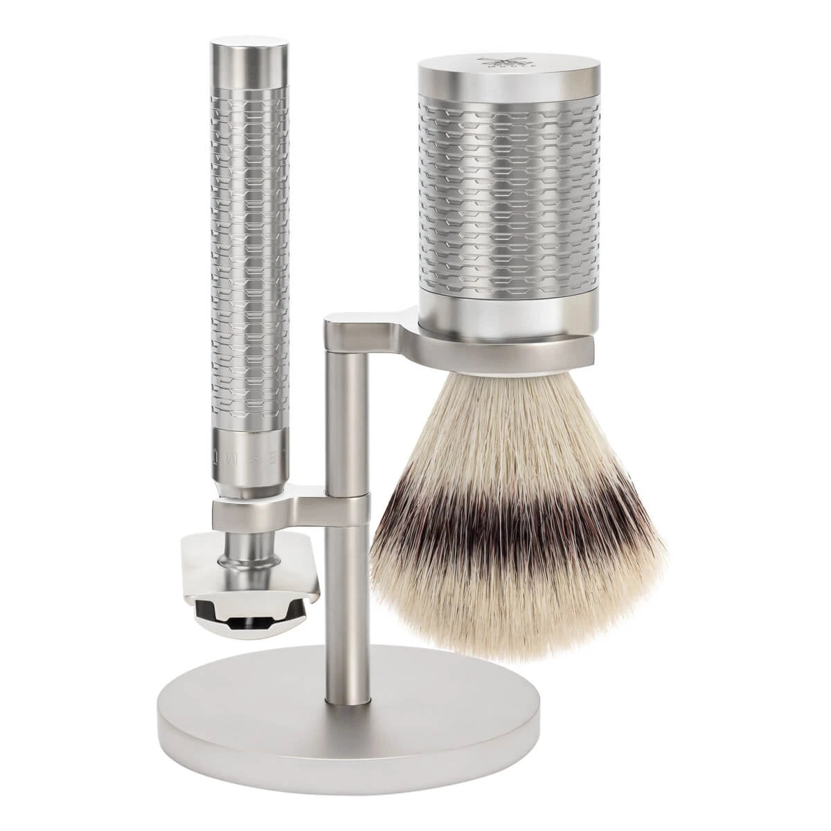 Barbersæt med DE-skraber, Fibre Barberkost og Holder, Rocca, Rustfrit stål - Mat finish