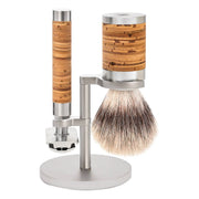 Barbersæt med DE-skraber, Fibre Barberkost og Holder, Rocca, Rustfrit stål & Birkebark