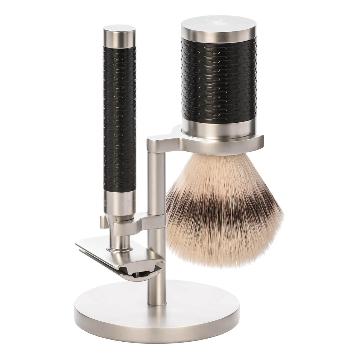 Barbersæt med DE-skraber, Fibre Barberkost og Holder, Rocca, Rustfrit stål
