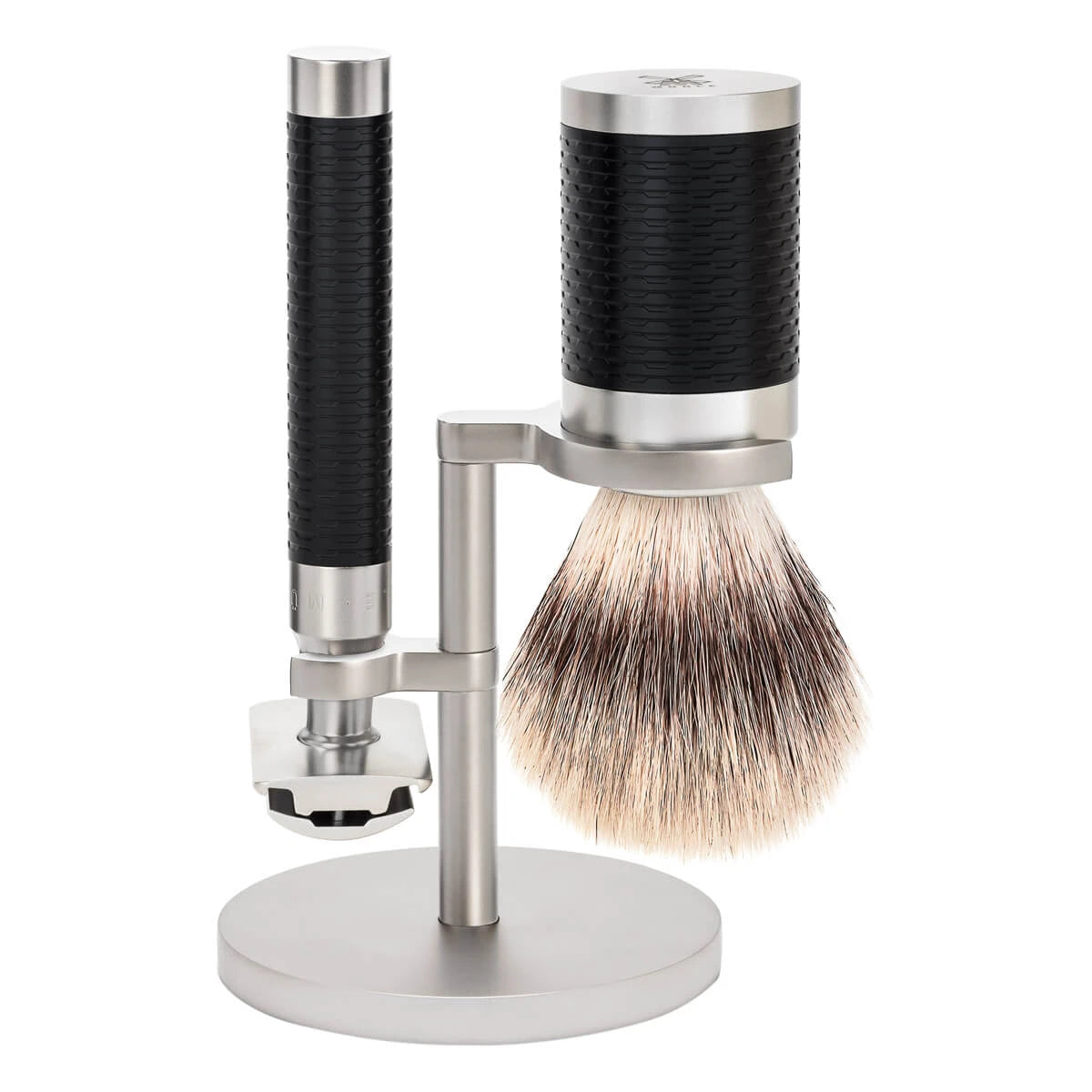 Barbersæt med DE-skraber, Fibre Barberkost og Holder, Rocca, Rustfrit stål