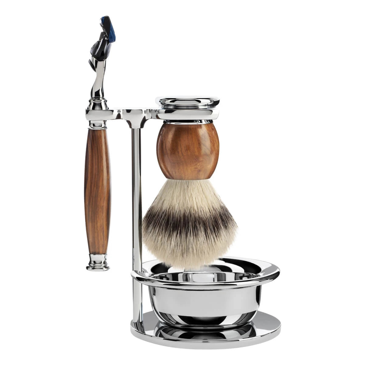 Barbersæt med Skraber, Fibre Barberkost, Holder og Skål, Sophist, Ironwood