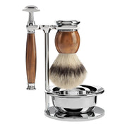 Barbersæt med DE-skraber, Fibre Barberkost, Holder og Skål, Sophist, Ironwood