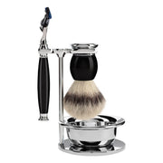 Barbersæt med Skraber, Barberkost, Holder og Skål, Sophist, Sort Kunstharpiks