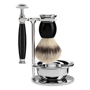 Barbersæt med DE-skraber, Barberkost, Holder og Skål, Sophist, Sort Kunstharpiks
