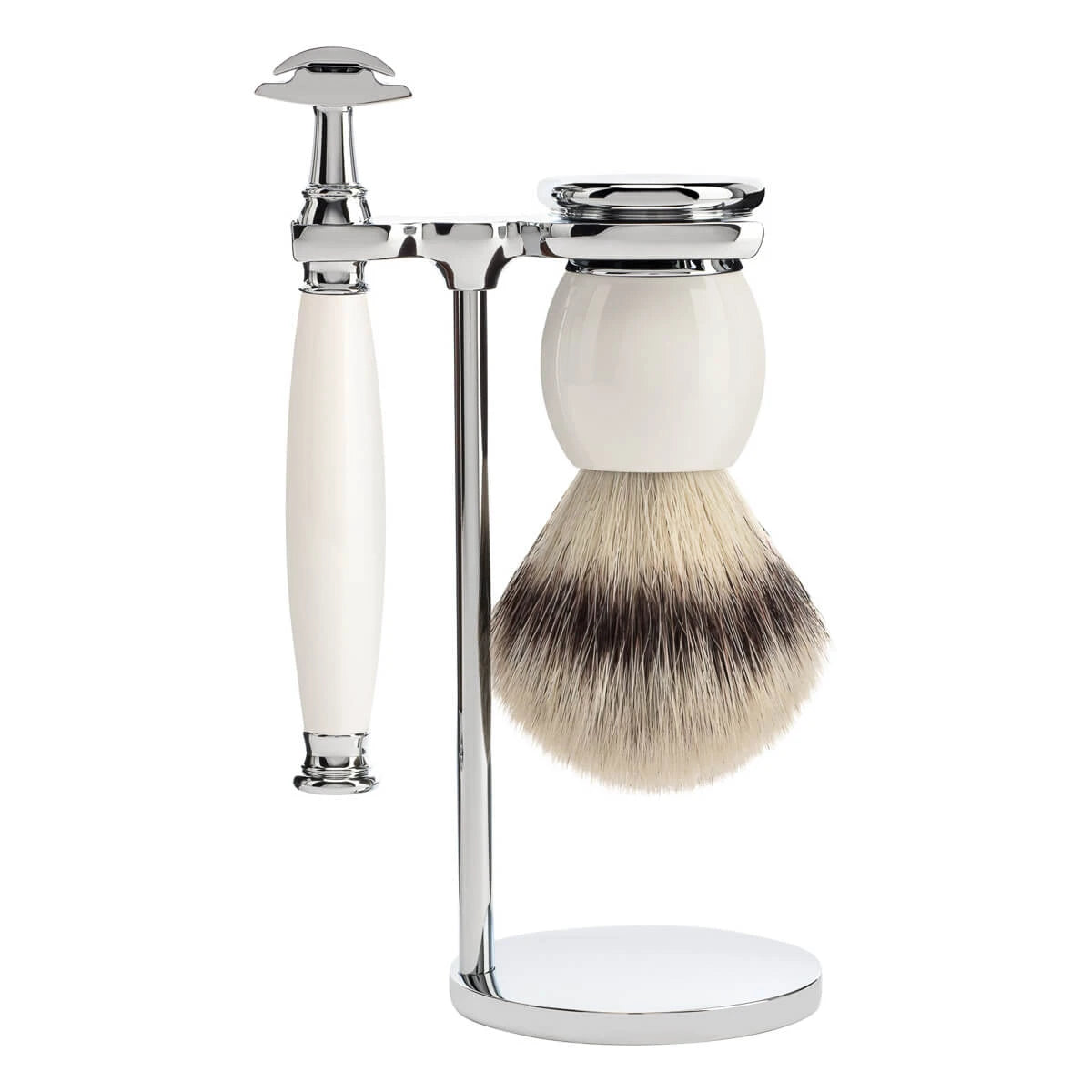 Barbersæt med DE-skraber, Silvertip Fibre® Barberkost og Holder, Sophist, Porcelæn