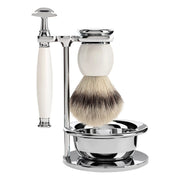 Barbersæt med DE-skraber, Fibre Barberkost, Holder og Skål, Sophist, Porcelæn