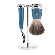 Barbersæt med Mach3 Skraber, Barberkost og Holder, Rytmo, Petroleumsblå