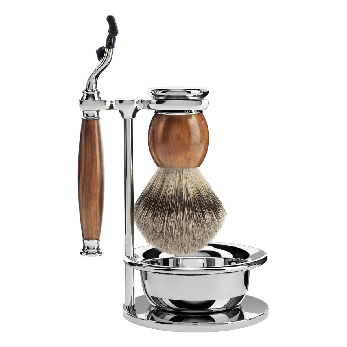 Barbersæt med Mach3 Skraber, Barberkost, Holder og Skål, Sophist, Ironwood